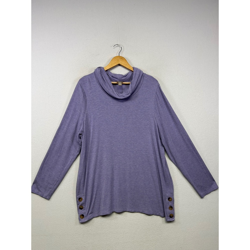 Casual Minimalist Chicos Women Size 3 Purple Cowl Neck Side Button Tunic Top